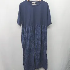 ◇ ⊂ SM2 サマンサ モスモス ギンガムチェック柄 七分袖 ロング丈 ワンピース サイズF ネイビー レディース E  【1410290014165】