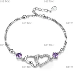 スターリングシルバーブレスレットs925 女性用 天然アメジストとハートがちりばめられた チャームジュエリー ウェディングジュエリー