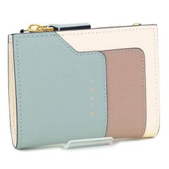 ★【MARNI / マルニ】財布 折財布 レザー ライトブルー×ブラウンベージュ×クリーム(PFMO0054U1 LV520 Z606M AQUA MARINE/NATURAL/TALC) 23SS [新品] [訳あり]