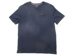 トミーヒルフィガー ワンポイントロゴ刺繍 ポケットTシャツ XL 紺 USA古着