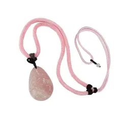 マダガスカル産ローズクォーツしずく薔薇彫り高級紐ネックレス天然石恋愛運