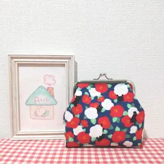 がま口（和柄＊黒猫ちゃんと椿）