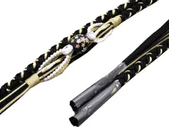 着物美人 送料込み 帯締め パーツ付き くすみ 振袖帯締め 成人式帯締め 着物帯締め 組紐 紐 帯締めくすみ 帯締め黒 帯締め金 振袖 着物 成人式 結婚式披露宴 パーティー 振袖用 振袖小物 着付け小物 【 黒 金 パール 転写玉 】m351407E