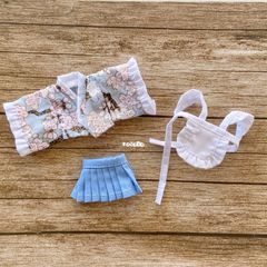 JANAYA ハンドメイド　オビツ11服　水色和風メイド服　3点セット