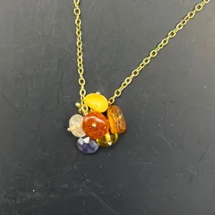 天然石 秋色いろいろアンバーのペンダント G316lサージカルステンレスネックレス fr334