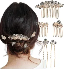 Herbeluemily(ハベルミリィ) 髪飾り ヘッドドレス ヘアアクセサリー ヘアピン パール 5点セット ウェディング 結婚式(クリアxゴールド)