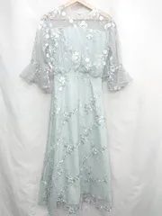 ◇ ⊂ R シアー素材 半袖 ロング丈 ワンピース サイズM グリーン系 レディース E  【1502180030420】