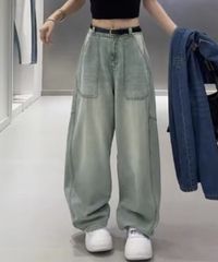  バギーデニムパンツ レディース レトロ風 ゆったりデニム美脚 韓国風 ストリート 体型カバーボトムス