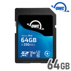 プロ仕様の高速転送SDカード【64GB】OWC Atlas Pro SD｜SDXC UHS-II V60｜最大速度 書き込み：130MB/S・読み出し：250MB/S｜防水・防塵・耐衝撃｜国内正規品・3年保証｜OWCSDV60P0064