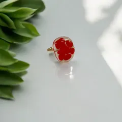 【一点物】紅花（べにばな）ガラスフュージングリング　鮮やかな赤／サイズフリー 指輪