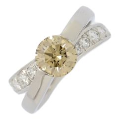 1.272ct/FD:0.37ct/ブラウンダイヤモンド・ダイヤモンド ツイストリング・指輪/Pt900-9.0g/12号/#52/プラチナ/プレゼント/記念日【♀】【S】【レディース】★■582185【中古】