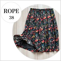 【美品♪】ROPE　ロペ　リバティ風花柄フレアスカート　ブラック系