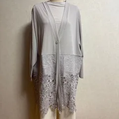 KN3099 ＊4L 大きいサイズ　 グレー ロングカーディガン　花柄、レースアンサンブルカーディガンガ