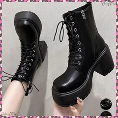送料無料 ショートブーツ 厚底ブーツ レースアップ レディース 歩きやすい太ヒールブーツ サイドファスナー 美脚脚長ジョッキーブーツ 疲れない カジュアル靴 通勤通学韓国風 履きやすいくつ合皮 おしゃれ靴秋冬くつ PUストームブーツ