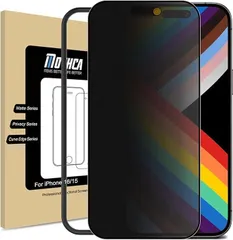 【新着商品】ガラスフィルム 液晶保護フィルム のぞき見防止 サラサラ 15対応 タッチ感 反射防止 指紋防止 硬度9H 16/iPhone 飛散防止 キズ防止 衝撃吸収 ガイド枠付き Mothca【アンチグレア&覗き見防止】iPhone 貼り付け簡単 撥油性