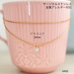 一粒ジルコニア　2連アンクレット　サージカルステンレス　金属アレルギー対応