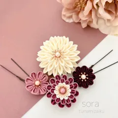 つまみ細工髪飾り【くすみピンク】成人式　七五三　和装　着物　卒業式　浴衣