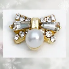 K-Bom ネイルパーツ リボン バレンタイン ビジュー パール 3D 立体 パーティー ネイルアート レジンパーツ ネイルデコパーツ ジェルネイル ネイルデザイン(ゴールド)