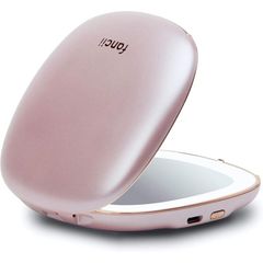 自然なLEDライト付きコンパクトメイクアップミラー、1x / 10x拡大 -(ローズゴールド)