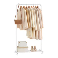 【新着商品】SONGMICS ハンガーラック スリム パイプハンガー スタイルハンガー コート・洋服掛け 室内物干し キャスター付き 頑丈 衣類収納 幅74cm ちょうどいいサイズ 耐荷重約35kg 組立簡単ホワイト HSR130W01