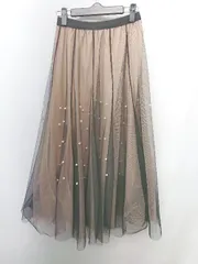 ◇ cindi bendi 透け感 装飾パール ロング フレア チュール スカート  ブラック ピンクベージュ レディース P 【1402080014936】