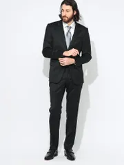 EMPORIO ARMANI (エンポリオアルマーニ) ウール 無地 シングル ジャケット ノータック スーツ EA1973TE14105 ブラック