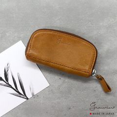 ★馬革（本革）【日本製】ラウンド型コンパクトコインケース／高品質 コインケース／キャッシュレスの時代だからこそ、ちょっとした小銭を持ち歩きたい！な気持ちにぴったりの小銭入れ。革の経年変化も楽しめます！（キャメル）