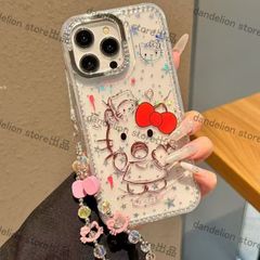 スマホケース　キティーちゃん　透明　ストラップ付き　立体リボン　iPhone対応　アイフォンケース　iPhone16pro/16promax/15/14/13/12/11　可愛いケース　海外限定　新品未使用