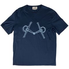 エルメス HERMES ロゴ 半袖 Tシャツ ホースビット クールネック トップス 半袖Ｔシャツ 綿 ネイビー レディース 【中古】