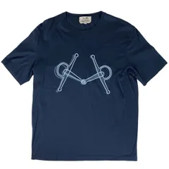 エルメス HERMES ロゴ 半袖 Tシャツ ホースビット クールネック トップス 半袖Ｔシャツ 綿 ネイビー レディース 中古 エルメス HERMES ロゴ 半袖 Tシャツ ホースビット クールネック
