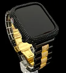 ブラックパヴェ×ゴールド★AppleWatchカバー　ケース　キラキラ　pave&高級ホワイトセラミックランウェイ　セラミックバンド　ベルト
45mm 44mm 42mm 41mm 40mm 38mmのサムネイル