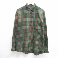 XL/古着 ギャップ GAP 長袖 ヘビー フランネル シャツ メンズ 00s コットン ボタンダウン 緑他 グリーン チェック 25feb14 中古 トップス