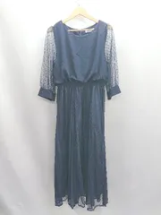 ◇ ⊂ Lace Ladies レースレディース シアー ドット柄 七分袖 ロング ワンピース サイズXXL ネイビー レディース E  【1503060048283】