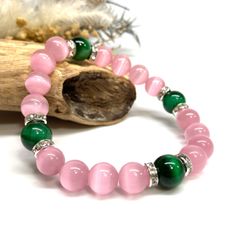 キャッツアイ(ピンク)×グリータイガーアイ パワーストーン ブレスレット  (シルバー) メンズ・レディース　男性・女性　数珠ブレス 開運 [23]