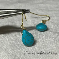 限定価格‼️ 【天然石:ターコイズ】しずく型ターコイズゴールドピアス　ドロップ型　フープピアス