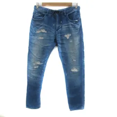 B&Y ユナイテッドアローズ BEAUTY&YOUTH ビューティー&ユース デニムパンツ ジーンズ テーパードパンツ ロング丈 ダメージ加工 イージー M 青 ブルー /YS3