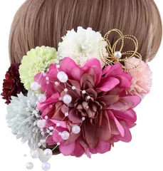 SUMITSUBAKI 髪飾り お祭り 浴衣 花火大会 成人式 ヘアアクセサリー かすみ草 和風 和装 七五三 結婚式 着物 袴 振袖 10本セット 洋装 パーツ( フューシャピンク,  Free Size)