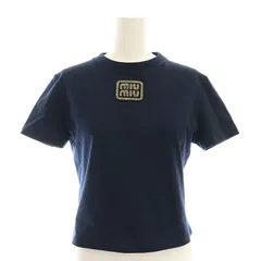 ミュウミュウ miumiu 23年 MJN483 Cotton jersey T-shirt Tシャツ カットソー 半袖 XS 紺 ネイビー /HK ■OSのサムネイル