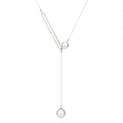 ジュエリー アクセサリー (シルバー 女性 プレゼント スライド調整式 セーターチェーン キラキラ Y字 長いネックレス パール) 女性用 ファッション レディース ネックレス ロング [UOUHAIO]