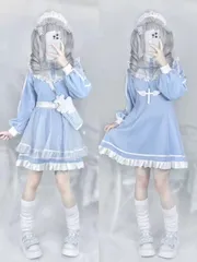 2way ワンピース 長袖　サブカル　服　天使界隈　パステルブルー　量産型　サイバー　y2k　地雷系　原宿　渋谷　推し活　病みかわ　かわいい　水色界隈　パーカー　トップス　ジャージ　地雷系　ゆったり　ガーリー系　ロリータ　フリル