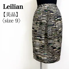 Leilian レリアン 日本製 タイトスカート 9号 M相当 幾何学柄 ブラック ベージュ グリーン ネイビー ポリエステル×キュプラ 裏地付き フォーマル オフィス きれいめ