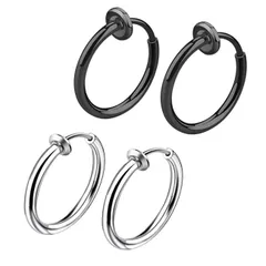 【色名: シルバー & ブラック(10mm)】10mm,12mm) (内径 イヤ