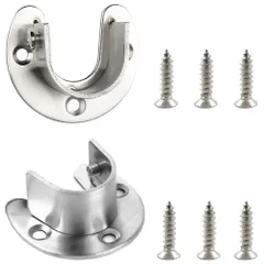 【迅速発送】TBDBNR クローゼットロッドサポート フランジソケット 固定 U字型 フランジロッドホルダーエンドサポート 2個セット クローゼットポールソケット ステンレス鋼材料 ロッド径25 mm 簡単で迅速な取り付け 固定ネジ 6個