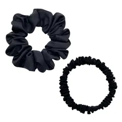 YINKE シルク シュシュ-ヘアゴム シルクゴム 髪ゴム 跡がつかない 使用 美髪効果フィブロイン配合 髪の跡つかない 大人女性向け おしゃれ 2本セット (ブラック)