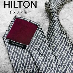 美品 ヒルトン HILTON 光沢感 ブランド ネクタイ 総柄 ブラック ペイズリー シルク イタリア生地 日本製