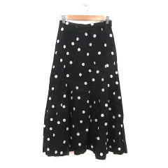 B&Y ユナイテッドアローズ BEAUTY&YOUTH ビューティー&ユース フレアスカート ロング 麻 リネン ドット S 黒 ブラック 白 ホワイト /MS