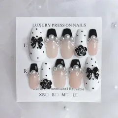 3 ネイルチップ フレンチガーリー フレンチネイル ドット柄