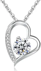 ネックレス レディース ハートデザイン ペンダント 天然石 ジルコン シルバー925 金属アレルギー対応 誕生日 プレゼント 可愛い ギフトBOX ジュエリーポーチ付