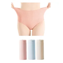 [masamilk] レディース 深履き使い捨てショーツ 綿 ３枚セット ハイウエスト 女性用 パンツ 大きめサイズ 個別包装 (L) [ピンク/ブルー/イエロー] [L]