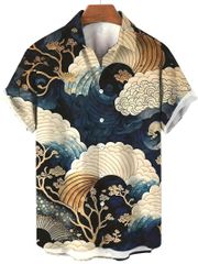 和柄 波柄 半袖シャツ アロハシャツ 242 黒 柄シャツ ヤクザ ヤンキー オラオラ系 ストリート ダンス HIPHOP B系 悪羅悪羅 ホスト 服 メンズ ファッション